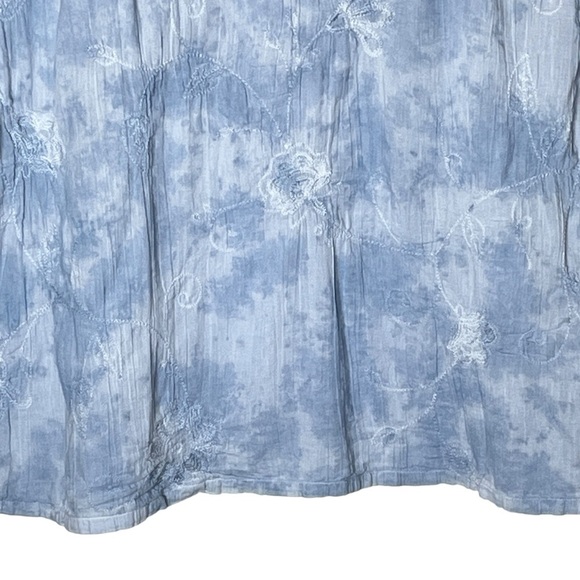 J Jill Pure Jill Blue Embroidered Tie Dye Peasant Blouse Tab Sleeve Size XL - Picture 5 of 11